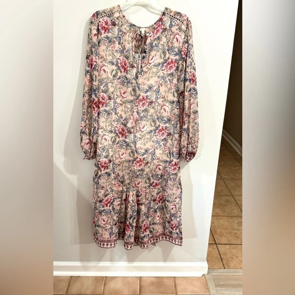 RAGA Anthropologie Floral Long Sleeve Ramona Midi Dress Size Medium NWOT - Picture 2 of 7